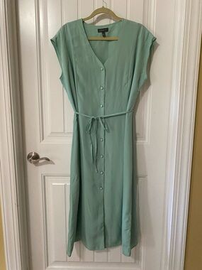 The Limited Mint Green Button-Front Midi Dress with Tie Waist